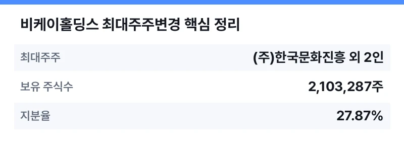 비케이홀딩스 최대주주변경 핵심 정리 표