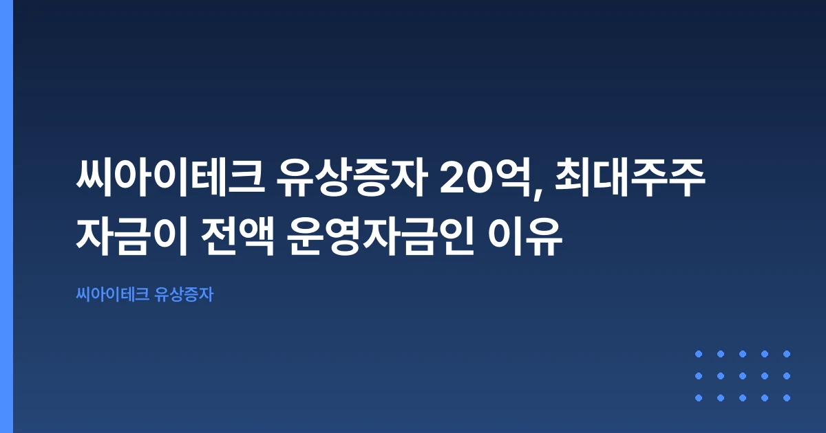 씨아이테크 유상증자 20억, 최대주주 자금이 전액 운영자금인 이유