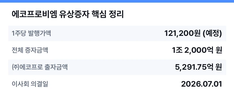 에코프로비엠 유상증자 핵심 정리 표