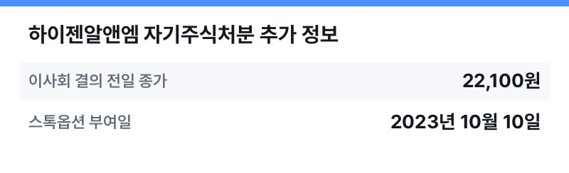 하이젠알앤엠 자기주식처분 추가 정보 표