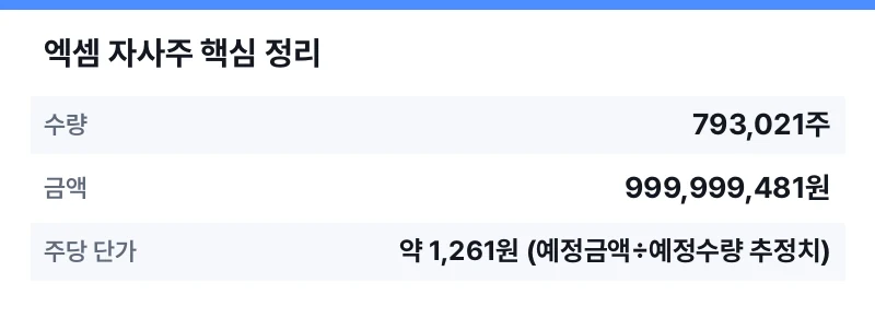 엑셈 자사주 핵심 정리 표