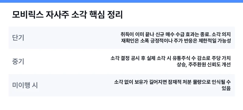 모비릭스 자사주 소각 핵심 정리 표