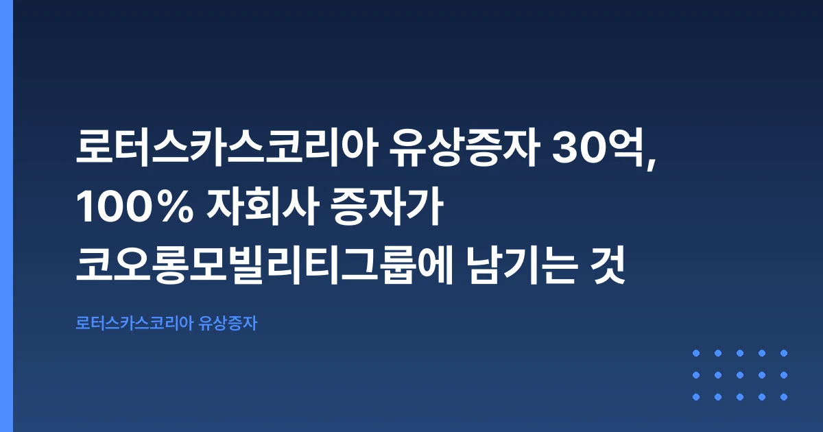 로터스카스코리아 유상증자 30억, 100% 자회사 증자가 코오롱모빌리티그룹에 남기는 것